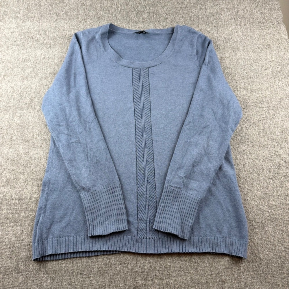 Talbots Sweater Women Medium Blue Scoop Neck Long Sleeve Chevron Textured Knit